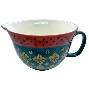 NEW Pioneer Woman Ceramic Batter Mixing Bowl W/Handle Vintage Geo Pattern Green